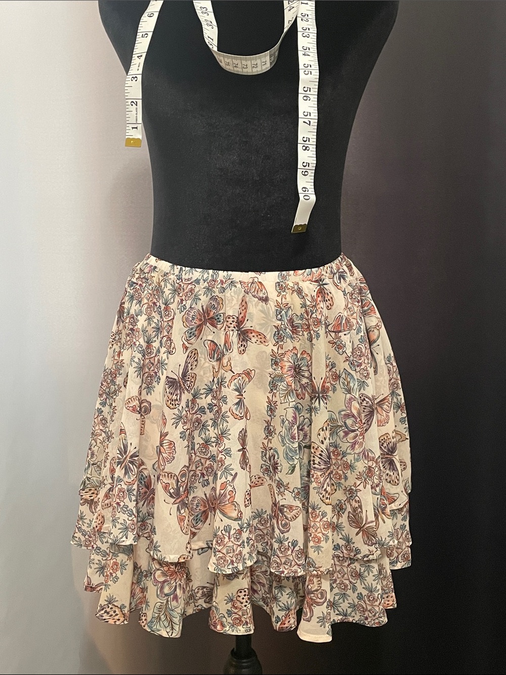 Molly Bracken Cream Floral & Butterfly Tiered Mini Skirt